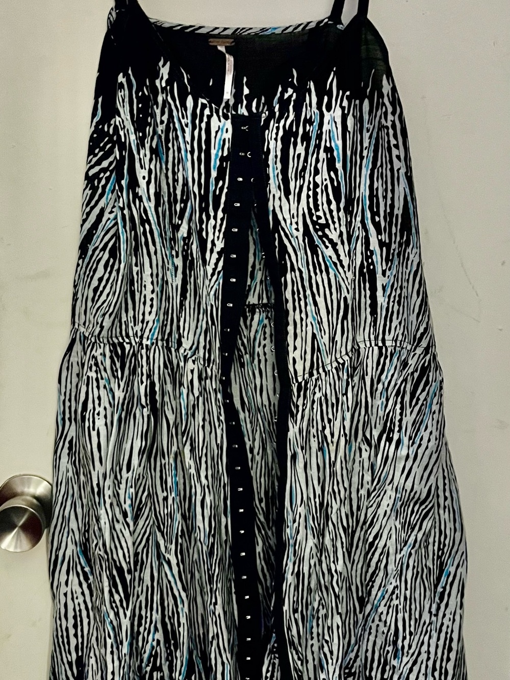 Free People Black & White Zebra-Style Maxi Dress with Blue Accents